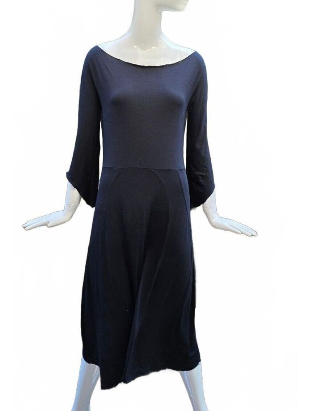 Narcissist Black Boatneck Fit-and-Flare Midi Dress Pointed Sleeve - Witch Goth